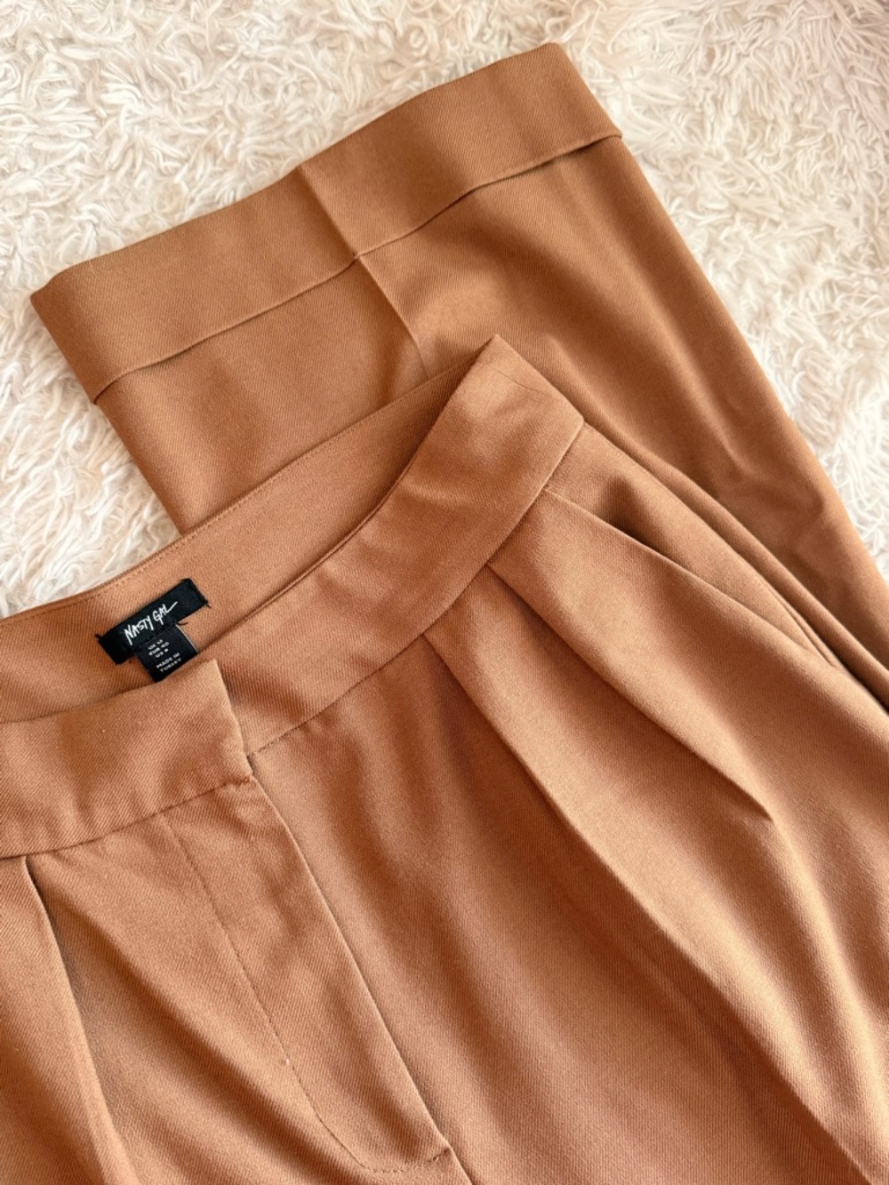Nasty Gal Tan High-Waist Tailored Pants